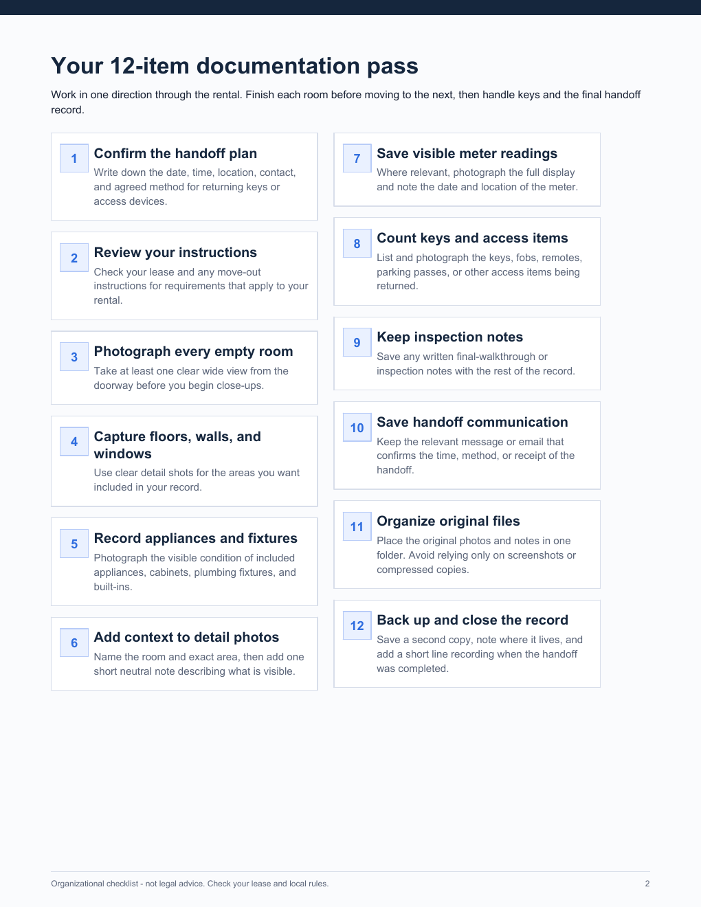 Inside page showing the renter checklist steps